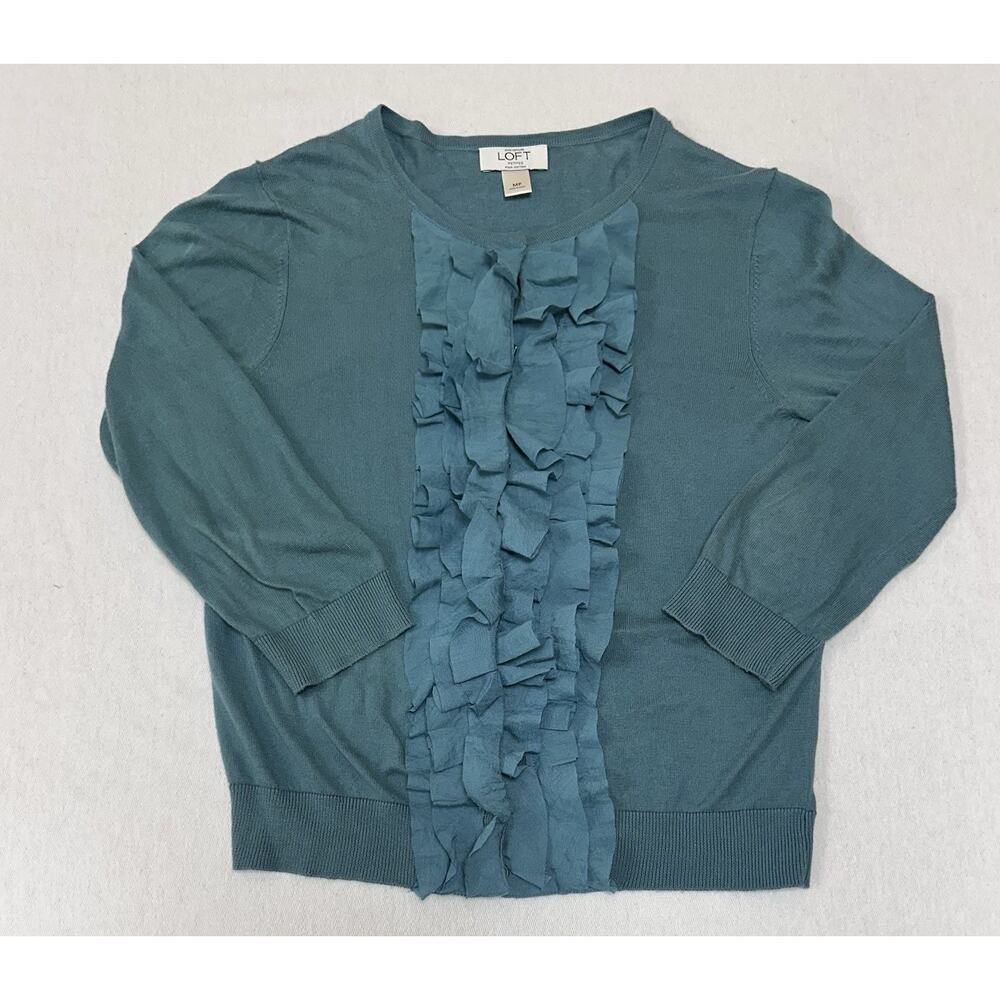 Ann Taylor Loft Ruffled lightweight Pima Cotton Cardigan Petite Medium Whimsy